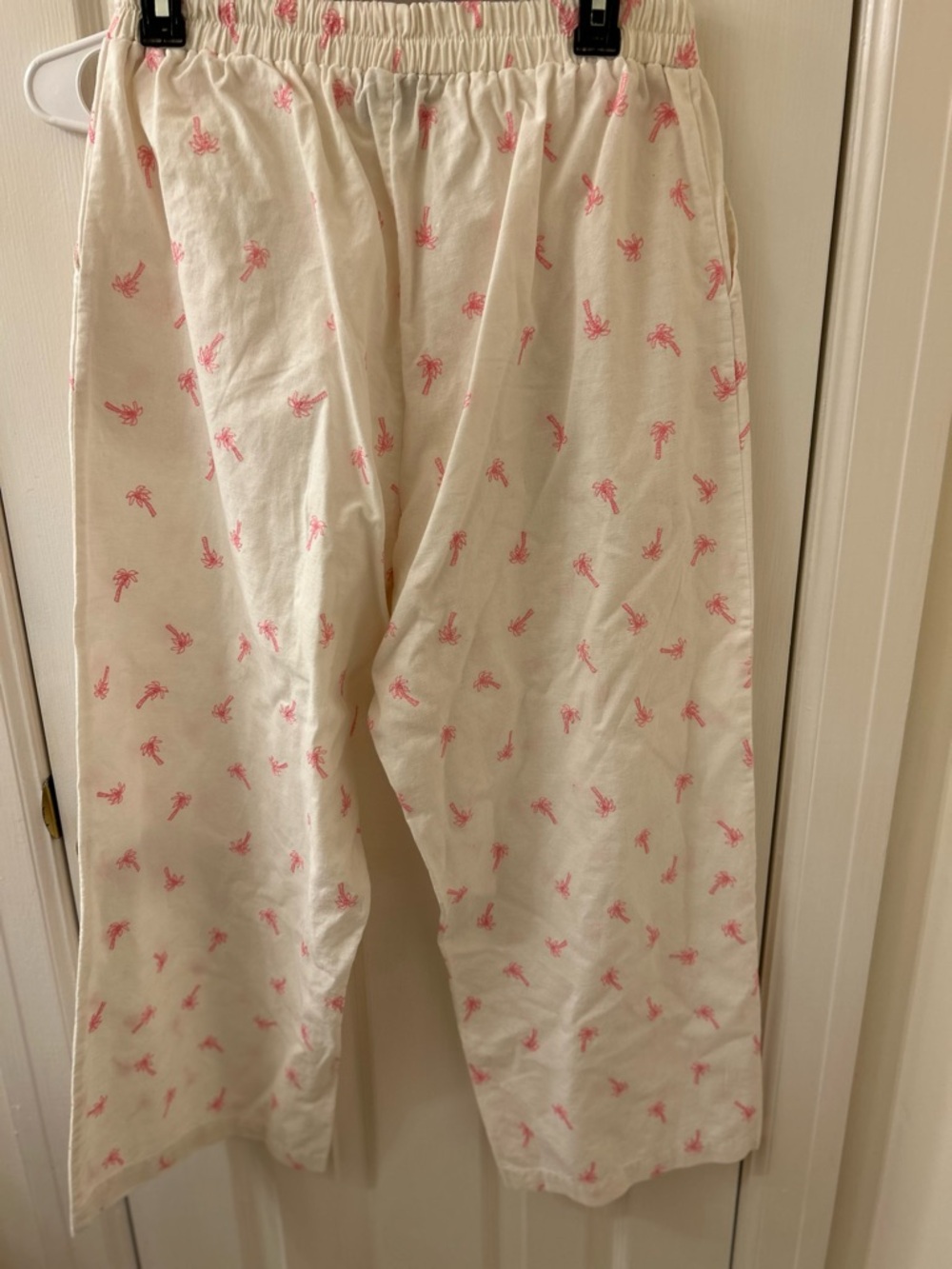 Cotton Connection Women’s  Cream Wide Legged cotton/linen Pants w/Pink Palmtrees